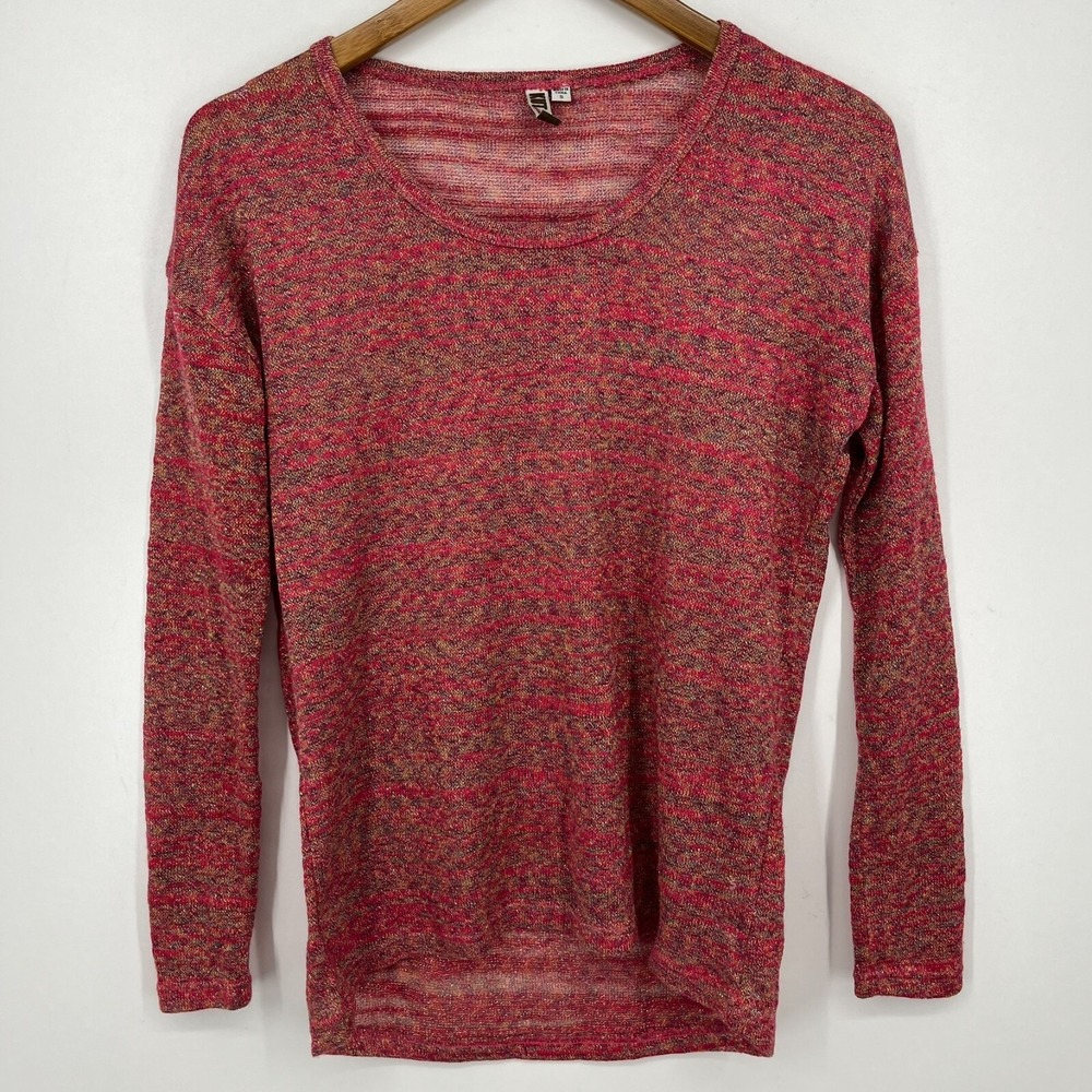Kut From The Kloth Blouse Women's S Red Long Sleeve Metallic Glitter Round Neck